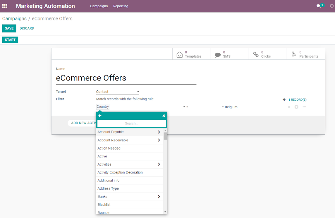 Create workflows in Odoo Marketing Automation