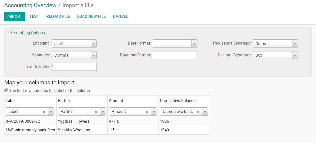 Register bank statements manually in Odoo Accounting