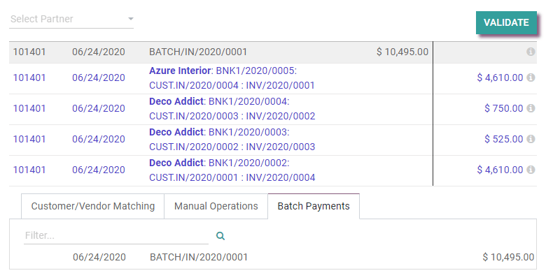 Reconciliation of the Batch Payment with all its transactions