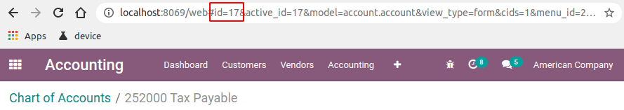 The account's ID can be found in the URL string as 'id=...'.