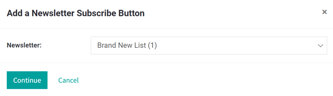 View of the add mailing list subscription pop-up on an Odoo Website.