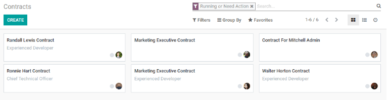 Contracts dashboard view showing running contracts and contracts with issues.