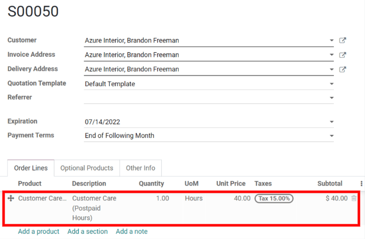 Create a sales order and add a product.