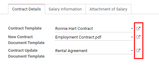 Contract details in optional tabs for a new contract.