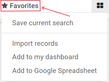 View of the Favorites drop-down menu on the Odoo Email Marketing application.