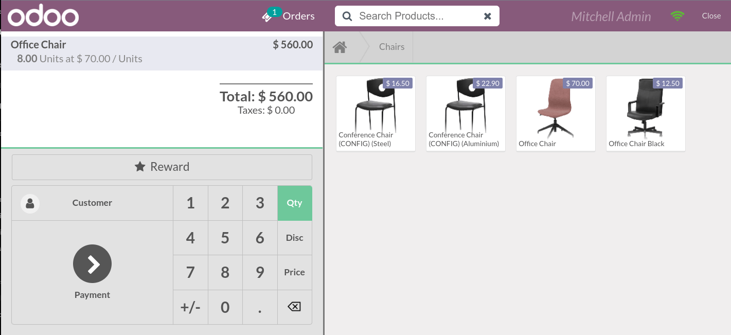 POS session interface.