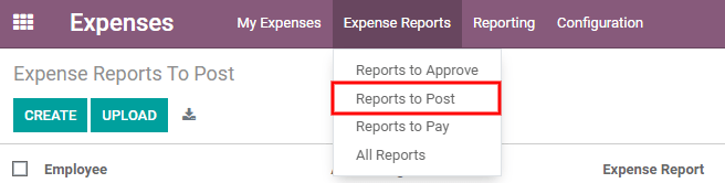 View reports to post by clicking on expense reports, then reports to post.