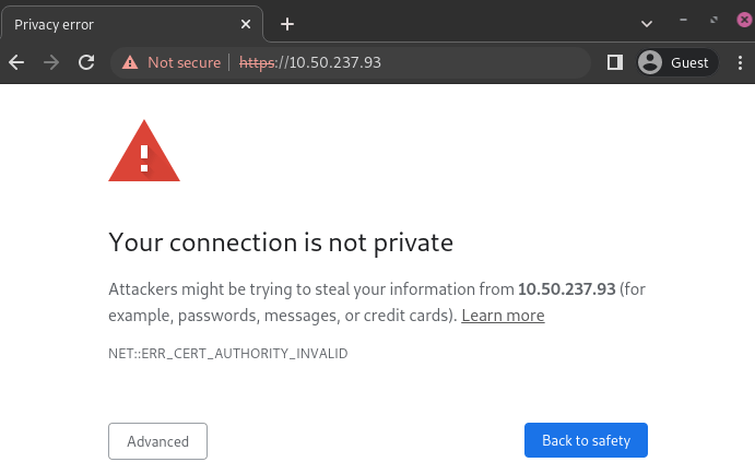 página de advertencia sobre la privacidad de la conexión de Google Chrome