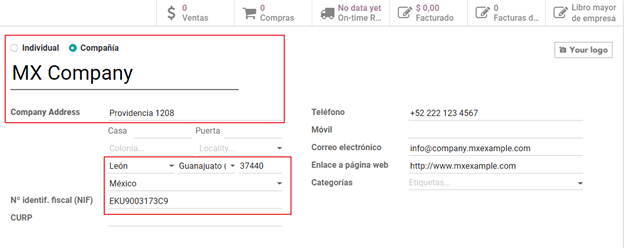 Configuración de dirección de contacto