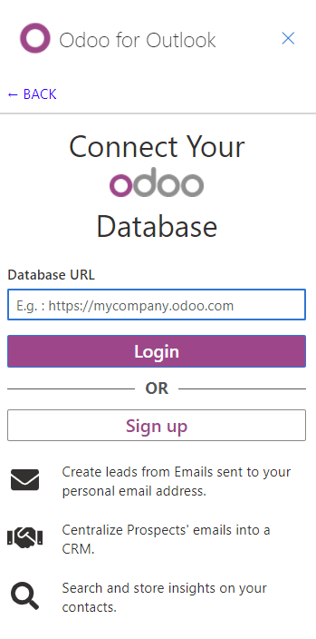 Conexión a una base de datos de Odoo desde la extensión de Outlook