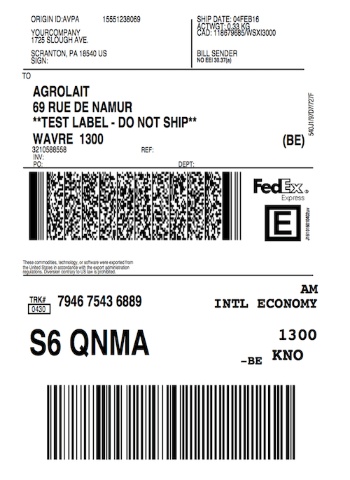 Étiquette d'expédition FedEx pleine page au format lettre.