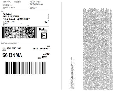 Une demi-page d'étiquette d'expédition FedEx au format lettre.