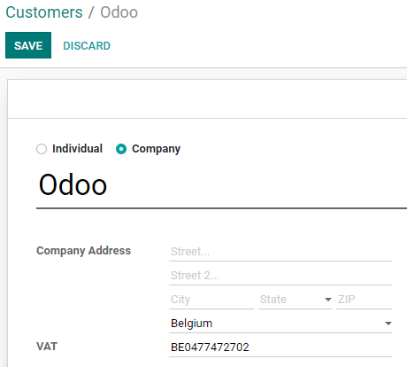 Complétez le pays et le numéro de TVA dans le formulaire de contact avant de cliquer sur *Enregistrer*.