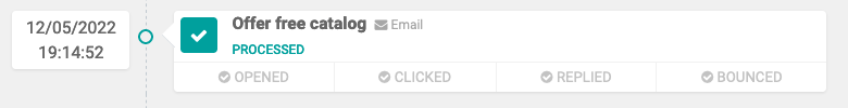Progression du flux de test dans Odoo Marketing Automation.
