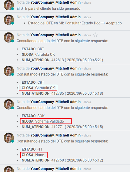 Descprtion of each DTE status in the chatter.