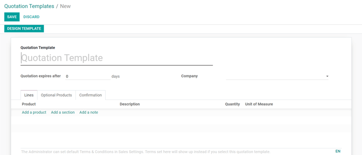 Create a new quotation template on Odoo Sales.
