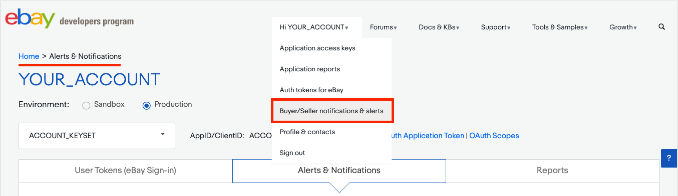 Overview of the Alerts & Notifications dashboard of eBay