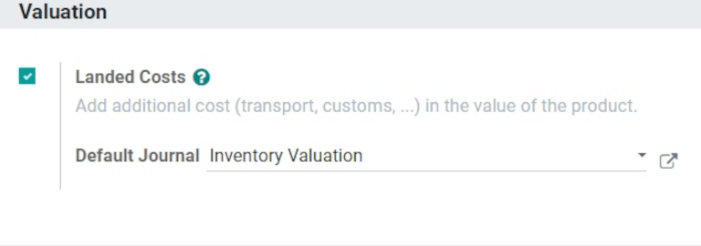 Enabled Landed Costs feature in Inventory settings.