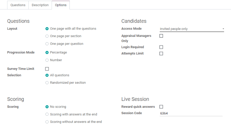 Various options to configure for the interview form.