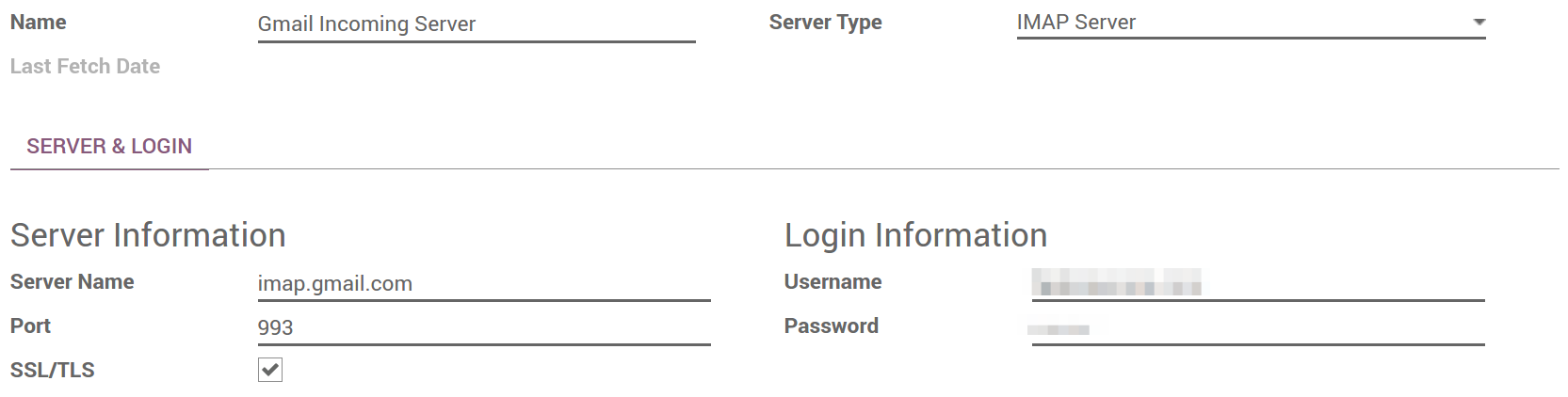 Configurarea serverului de e-mail de intrare în Odoo.