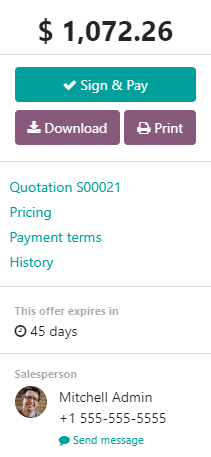 How customers will see deadlines on Odoo Sales.