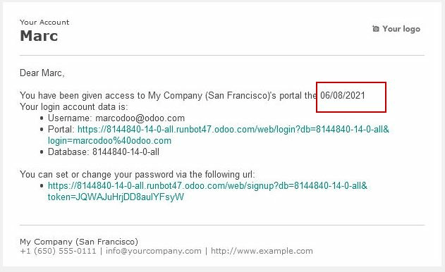 Rendering of the format_date function on a create_date field