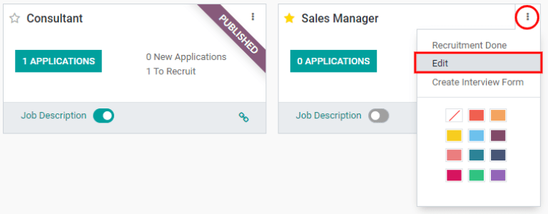 Edit the job position card.