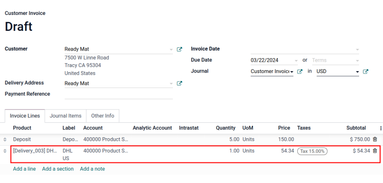 Show delivery product on the invoice line.
