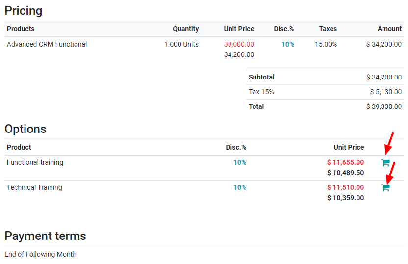 How to select optional products on Odoo Sales.