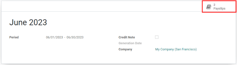 Click the Payslips smart button to view the individual payslips in the batch.