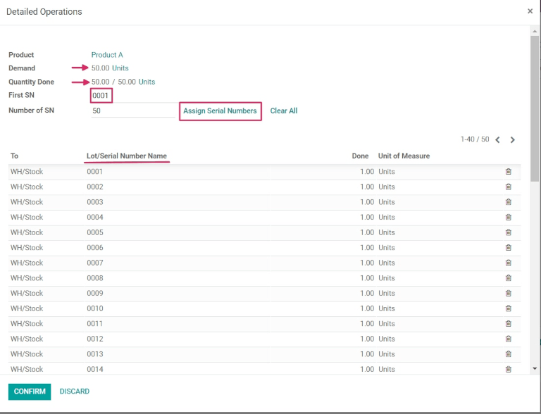 Automatic serial number assignment in detailed operations popup.