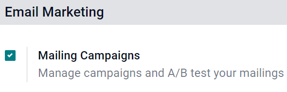View of the mailing campaigns setting in Odoo.