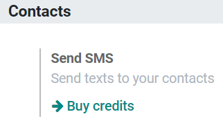 Compra de créditos para la aplicación de Marketing por SMS en los ajustes de Odoo.