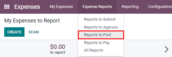 Para ver los reportes pendientes de registro, haga clic en Reportes de gastos y, a continuación, en Reportes por publicar.