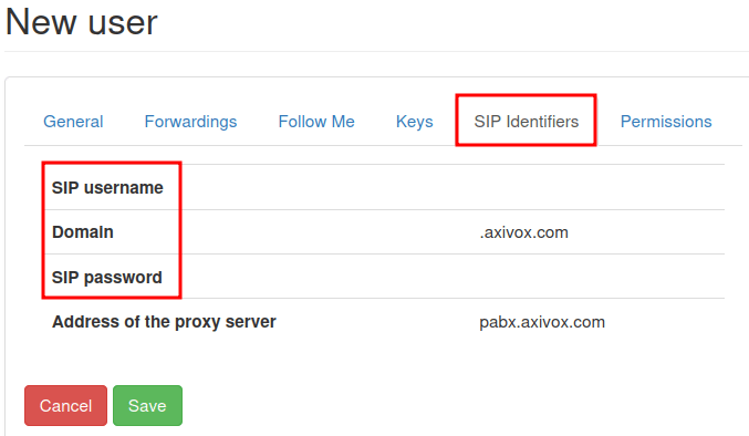 Las credenciales importantes que se usan para configuraciones externas del VoIP de Axivox.