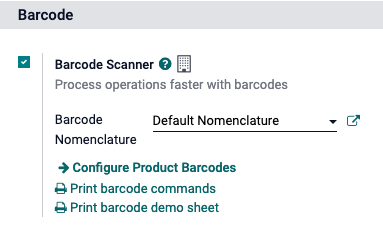 Activar la función de código de barras en los ajustes de la aplicación Inventario.