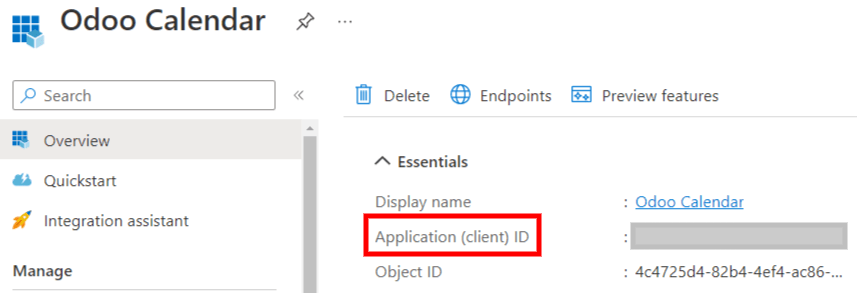 L'"ID client" dans le portail de Microsoft Azure.