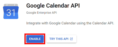 Activer l'API Google Agenda.