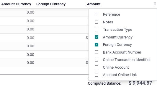 Les champs supplémentaires liés aux devises étrangères.