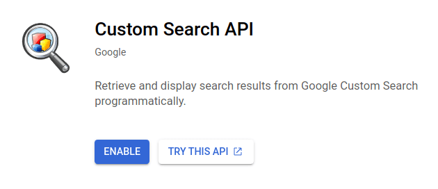 Encadré "Custom Search API" avec le bouton Activer en surbrillance sur la plateforme cloud de Google.