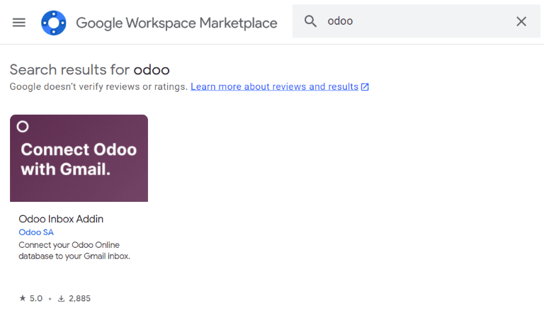 Odoo Inbox Addin dans Google Workspace Marketplace.