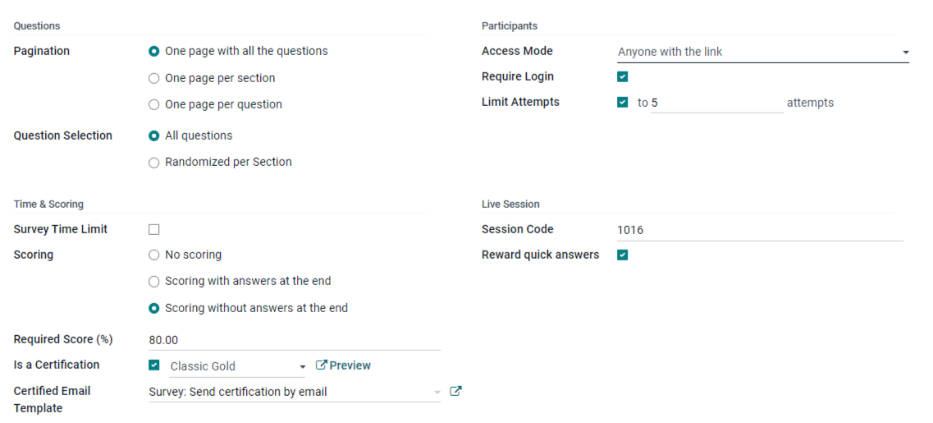 Plusieurs options pour configurer le formulaire d'entretien.