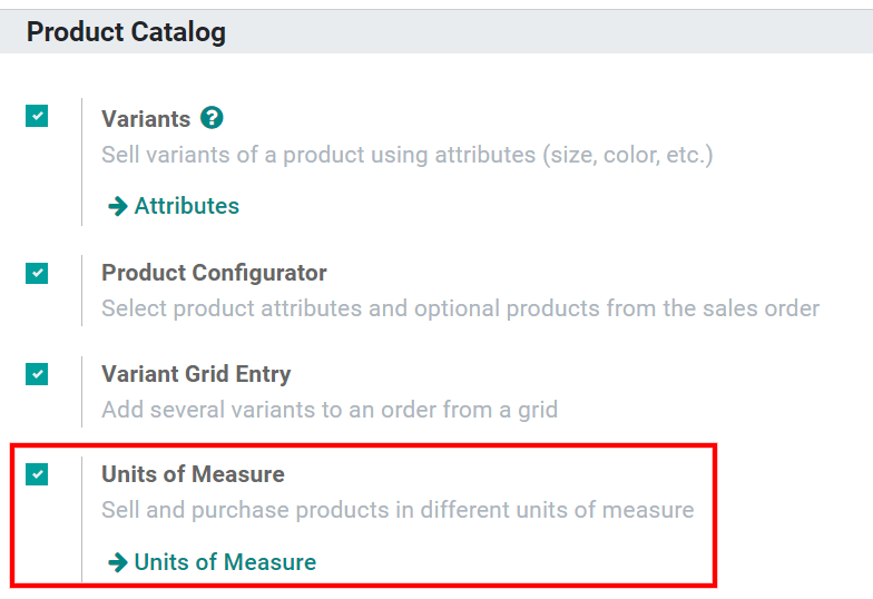 Activer l'option des unités de mesure dans Odoo Ventes