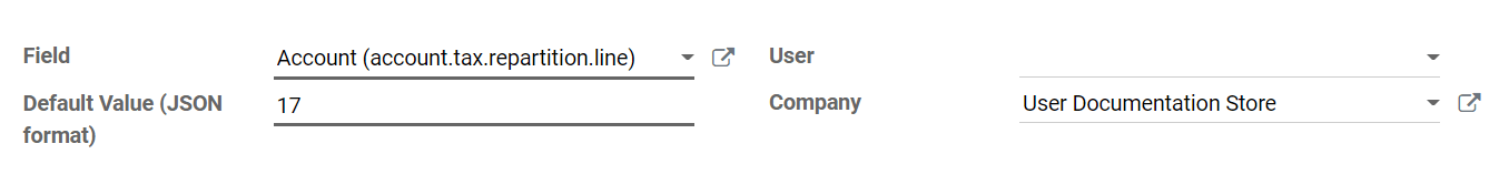 Exemple d'une configuration de valeurs par défaut de l'utilisateur