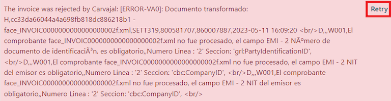 Erreurs de validation XML affichées dans le chatter de la facture dans Odoo.