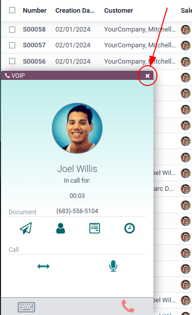 VoIP-gesprek in Odoo.