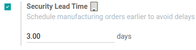 View of the security lead time for manufacturing from the manufacturing app settings.