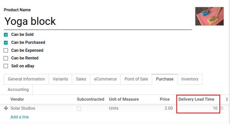 Add delivery lead times to vendor pricelist on a product.