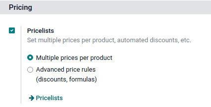 Enabling pricelists in the general P0S settings