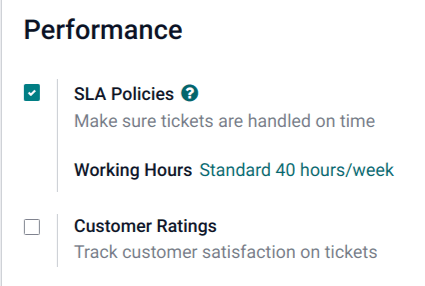 The configuration page for a Helpdesk team with the SLA feature enabled.